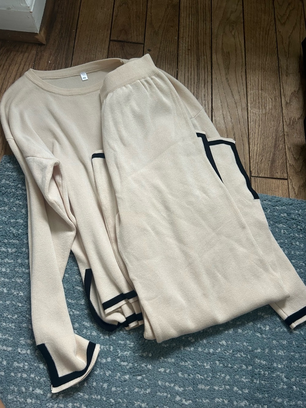 Women’s Cream Knit Sweater with Black Trim